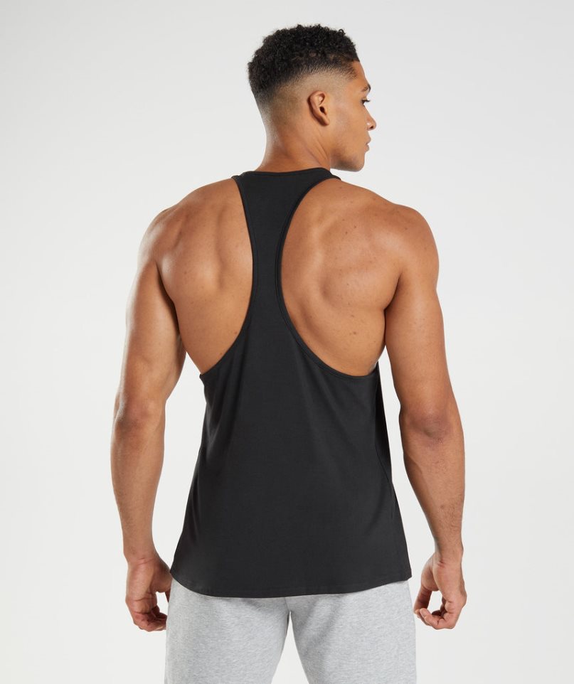 Men's Gymshark Block Stringer Tanks Black | CA 5870D3